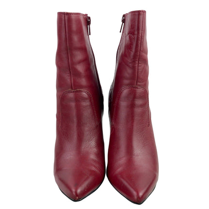 Nine West Grettleo Burgandy Leather Pointed Toe Stiletto Heels Zip Boots Size 7