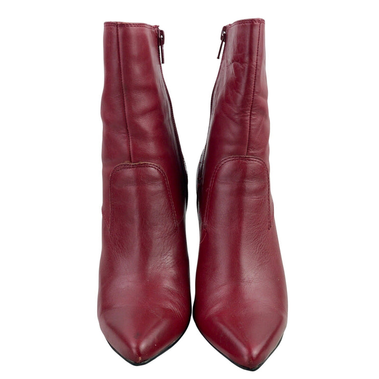 Nine West Grettleo Burgandy Leather Pointed Toe Stiletto Heels Zip Boots Size 7