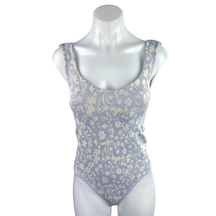 Free People Clean Lines Purple Floral Sleeveless Thong Bodysuit Tank Top Sz M/L