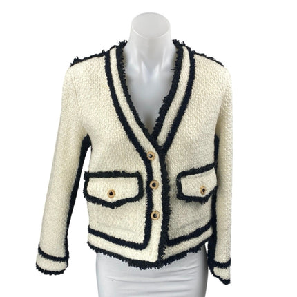 Aqua Boucle Contrast Cream Black Tweed Colorblock Long Sleeve Blazer Jacket S