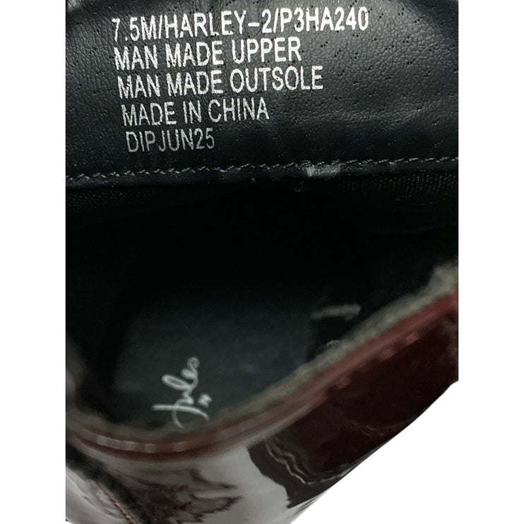 Sincerely Jules Harley Brown Patent Leather Lace Up Round Toe Combat Boots 7.5