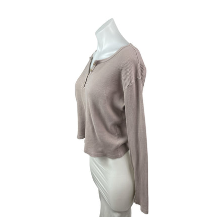 Brandy Melville Beige Taupe Waffle Knit Long Sleeve Henley Thermal Crop Top S/M