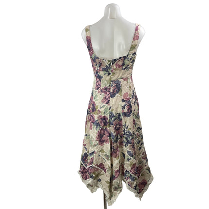 Lauren Ralph Lauren 100% Linen Floral Handkerchief Lace A Line Midi Dress Sz 2