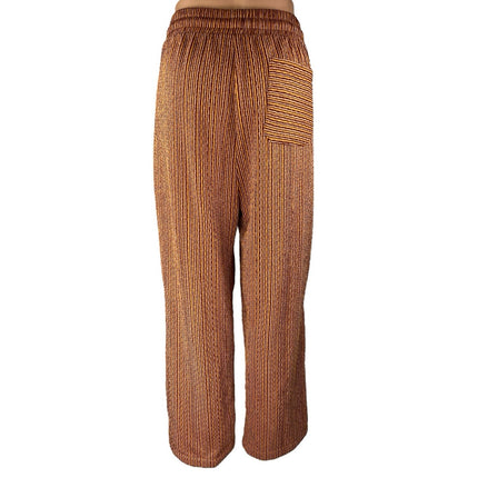 Zara Brown Striped Elastic Waist Drawstring Wide Leg Trousers Lounge Pants Sz L