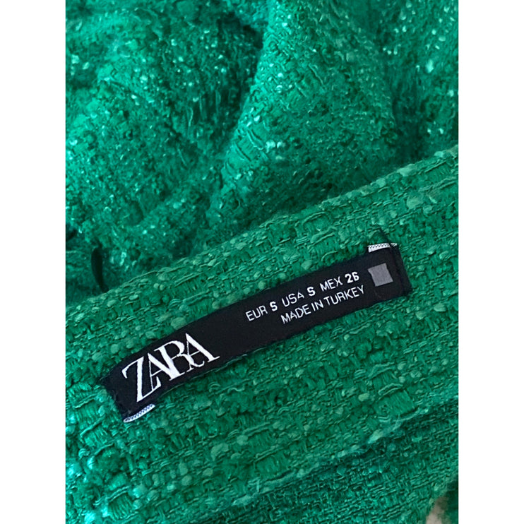 Zara Women's Green Tweed Gold Button Sleeveless V Neck Tank Crop Top Size S