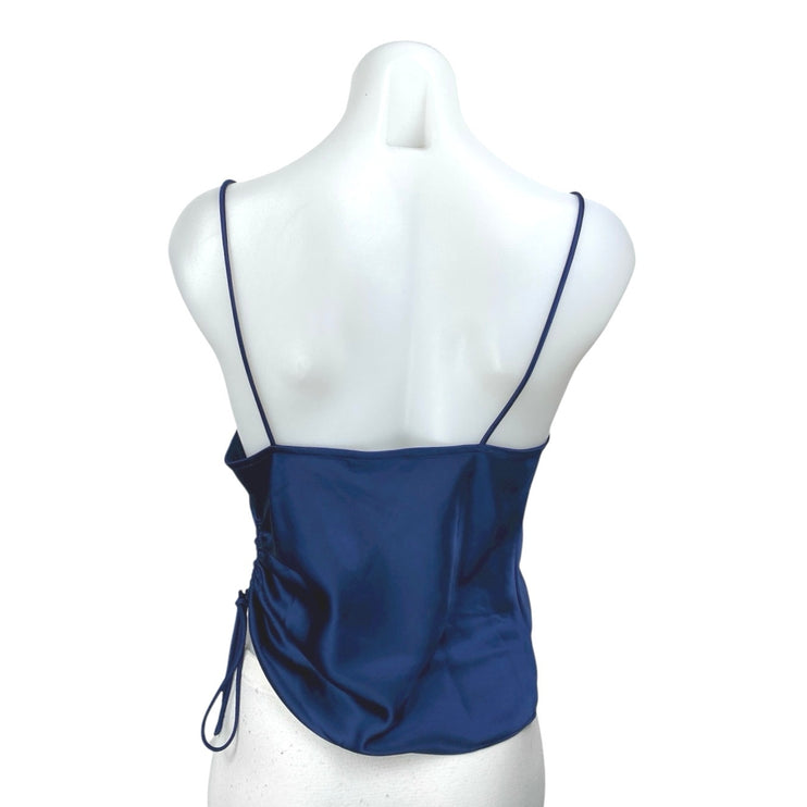 Aqua Women's Blue Silky Satin Sleeveless Cami Camisole Ruched Tie Tank Top Sz XS