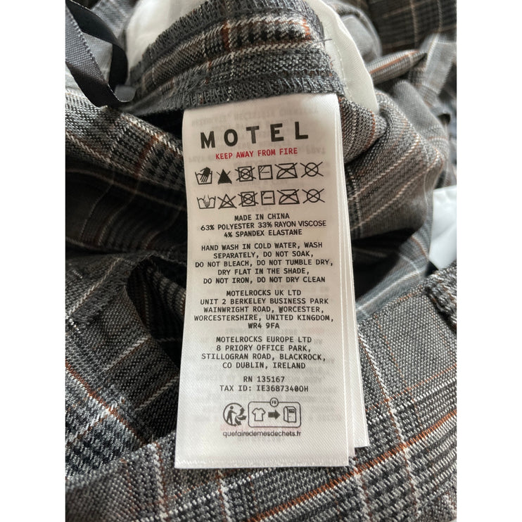 Motel Sakaria Check Pleated High Rise Palazzo Wide Leg Trousers Dress Pants 28