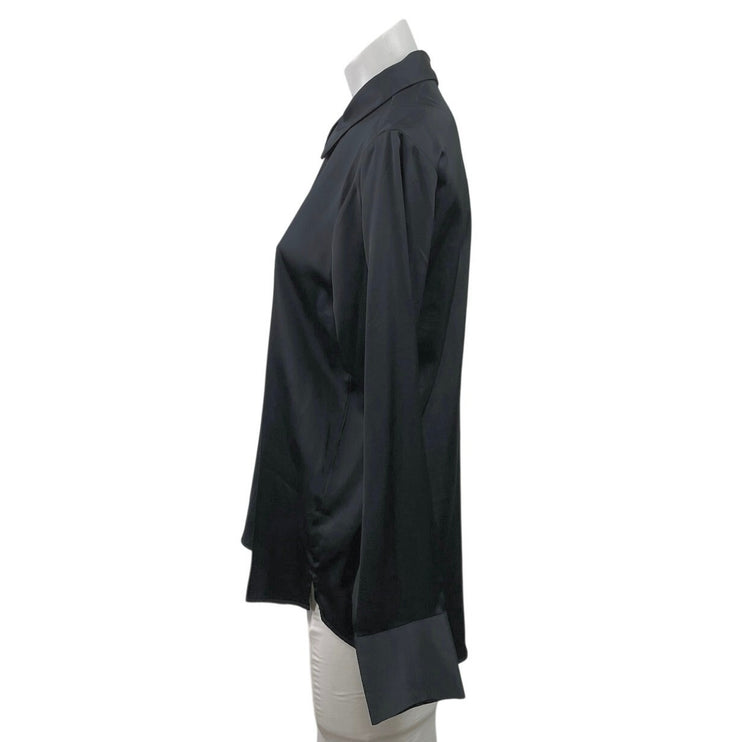 Abercrombie & Fitch Black Silk Satin Long Sleeve Button Down Shirt Top Size M