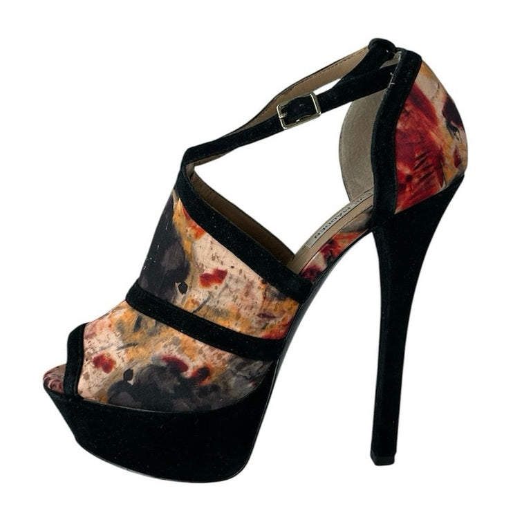 Steve Madden FORCCE Abstract T Strap Peep Toe Platform Pumps Stiletto Heels 8.5