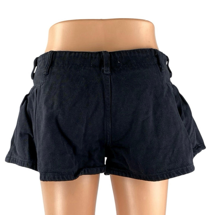 Free People We The Free Black Mid Rise Pleated A Line Bell Denim Jean Shorts 27