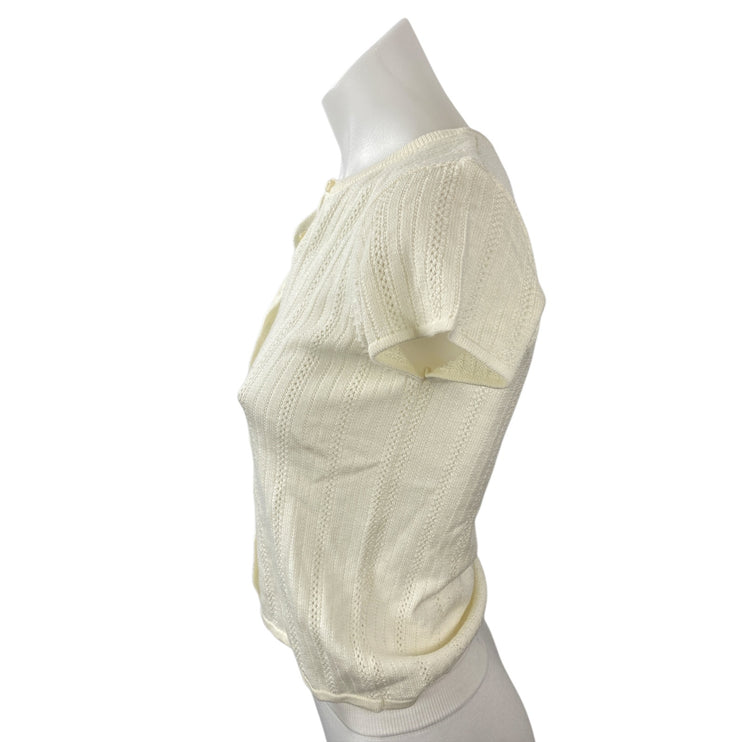 WAYF Women's Cream Wool Ribbed Button Down Shirt Blouse Cardigan Sweater Top S