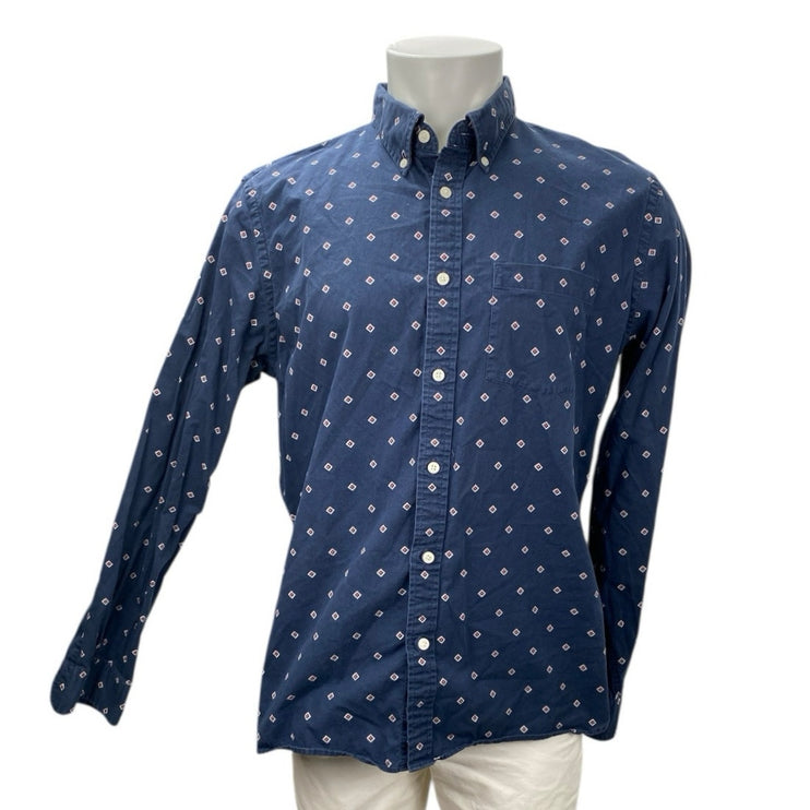 Brooks Brothers Red Fleece Mens Blue Diamond Long Sleeve Button Down Shirt Top L