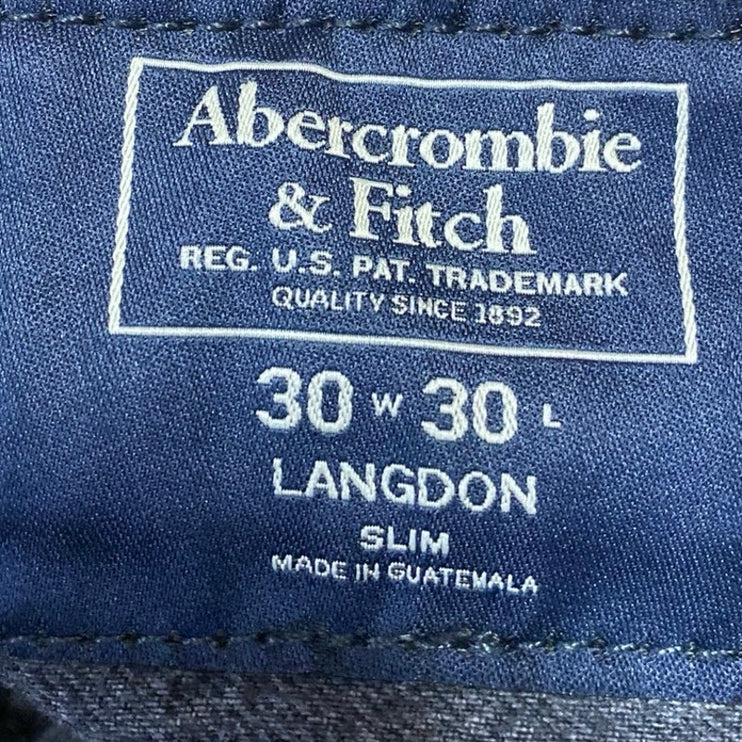 Abercrombie & Fitch Langdon Men's Black Distressed Slim Straight Denim Jeans 30