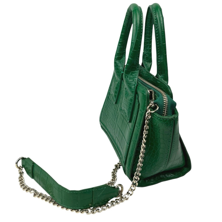 Zara Women's Green Leather Croc Embossed Chain Strap Handbag Crossbody Bag