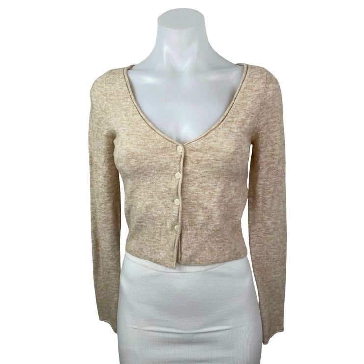 Aritzia Wilfred Beige Wool Cashmere Long Sleeve Button Crop Cardigan Sweater S