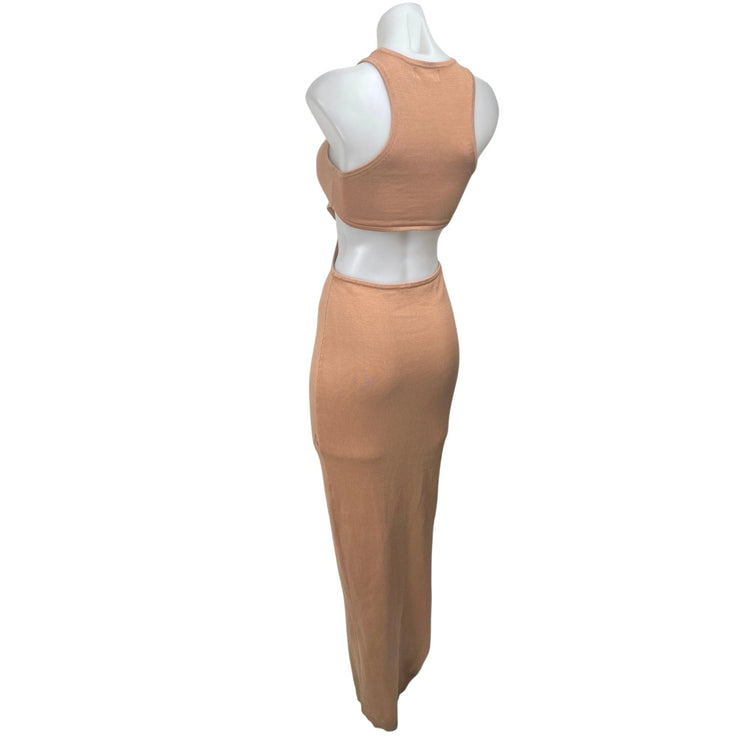 Michael Costello Tan Knit Sleeveless Cutout Waist Maxi Bodycon Dress Size S
