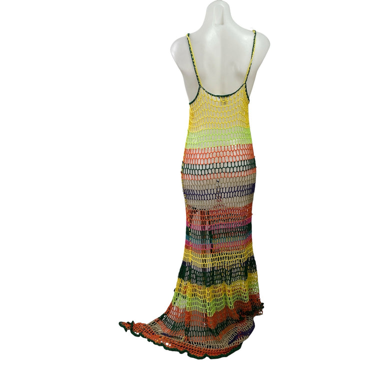 Fashion Nova Naomi Multicolor Crochet Embroidered Open Knit Maxi Coverup Dress L