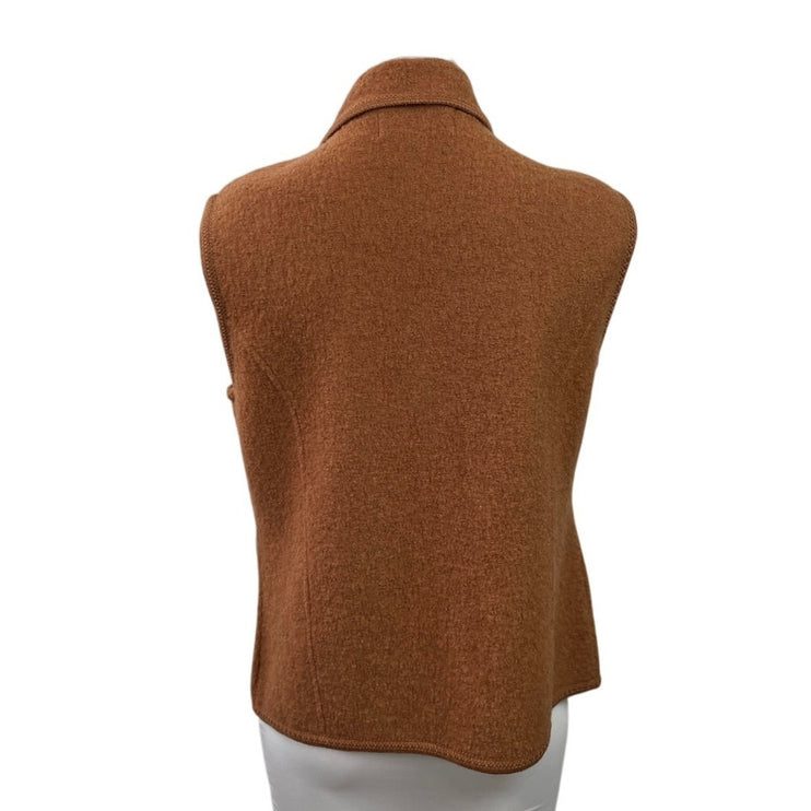 Lisa International Tan 100% Wool Sleeveless Collared Full Zip Vest Jacket Size M