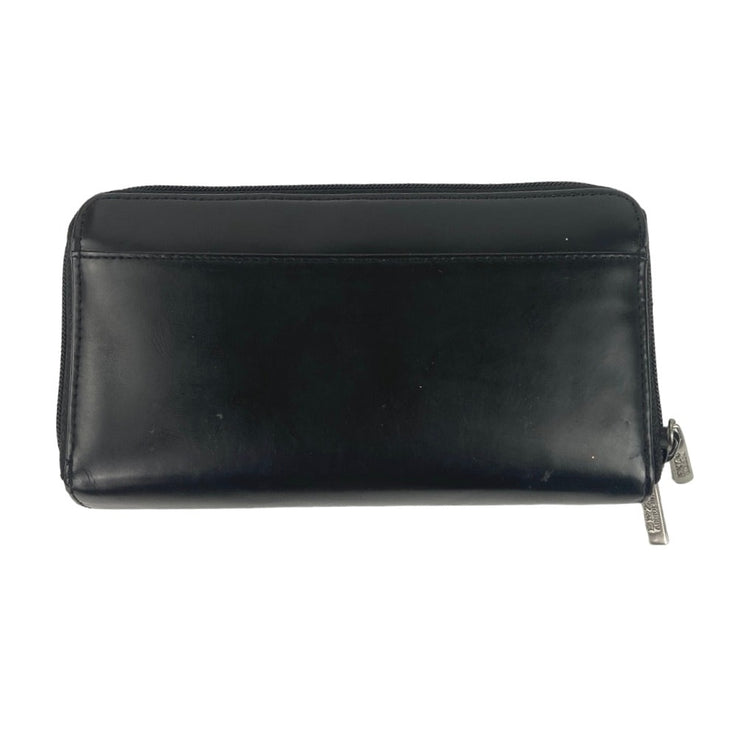 Enzo Angiolini Black Leather Zip Around Silver Hardware Purse Wallet Wristlet