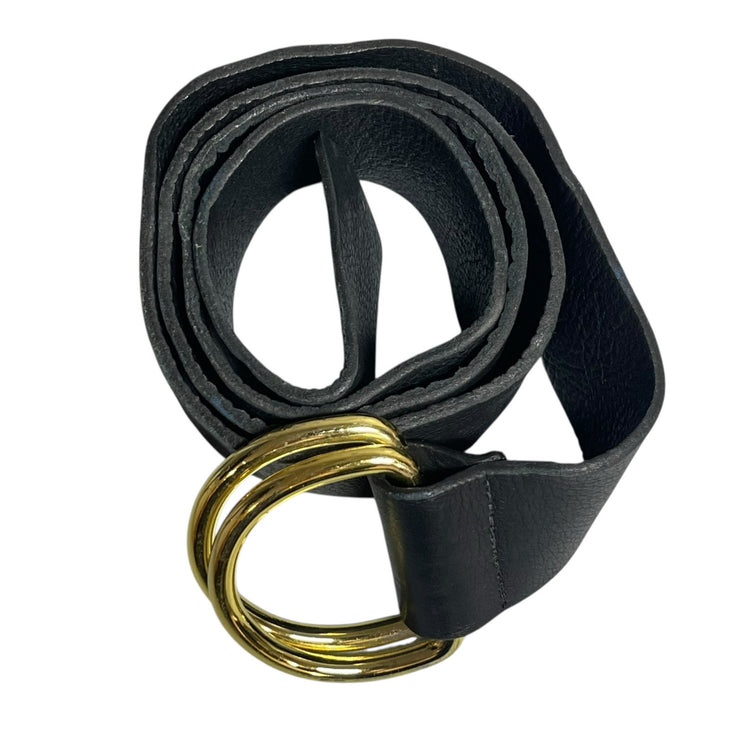 BTB B-low The Belt Black 100% Leather Pebbled Gold Buckle Waist Belt Size OS