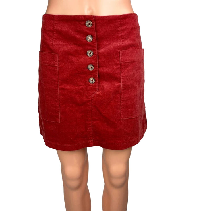 Forever 21 Women's Orange Red Corduroy Button Fly High Waist Mini Skirt Size M