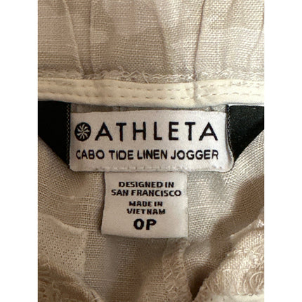 Athleta Cabo Tide Linen Women's Beige High Rise Jogger Sweat Pants Size 0P