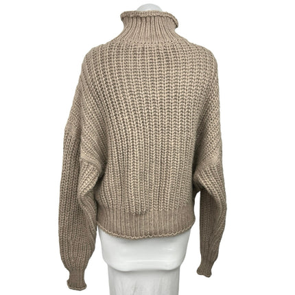 H&M Brown Beige Tan Chunky Knit Turtle Neck Long Sleeve Pullover Sweater Top M