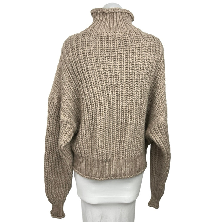 H&M Brown Beige Tan Chunky Knit Turtle Neck Long Sleeve Pullover Sweater Top M
