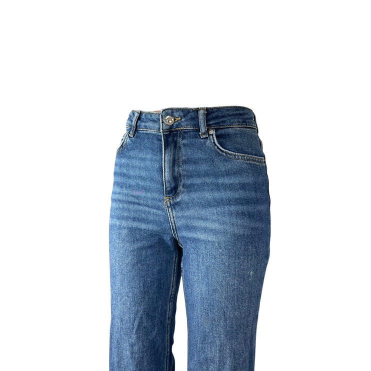 Zara Women's Medium Blue Raw Frayed Hem High Rise Straight Denim Jeans Pants 4