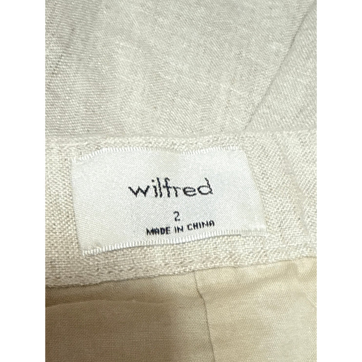 Aritzia Wilfred Beige 100% Linen High Waisted A Line Pleated Mini Skirt Size 2