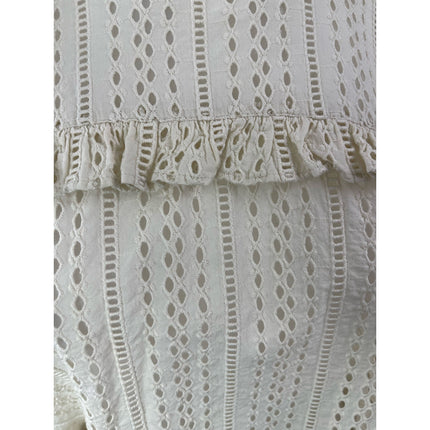 Madewell White Embroidered Eyelet Long Sleeve Ruffle Mock Neck Blouse Top Size S