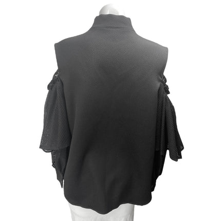 Twist Turn Women's Black Bow Tie Cold Shoulder Button Down Blouse Shirt Top M/L