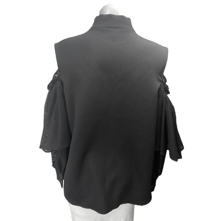 Twist Turn Women's Black Bow Tie Cold Shoulder Button Down Blouse Shirt Top M/L