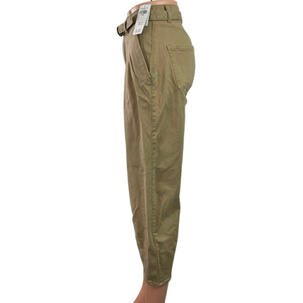 NEW Hollister Tan High Rise Baggy Barrel Belt Tapered Pleated Trousers Pants XS