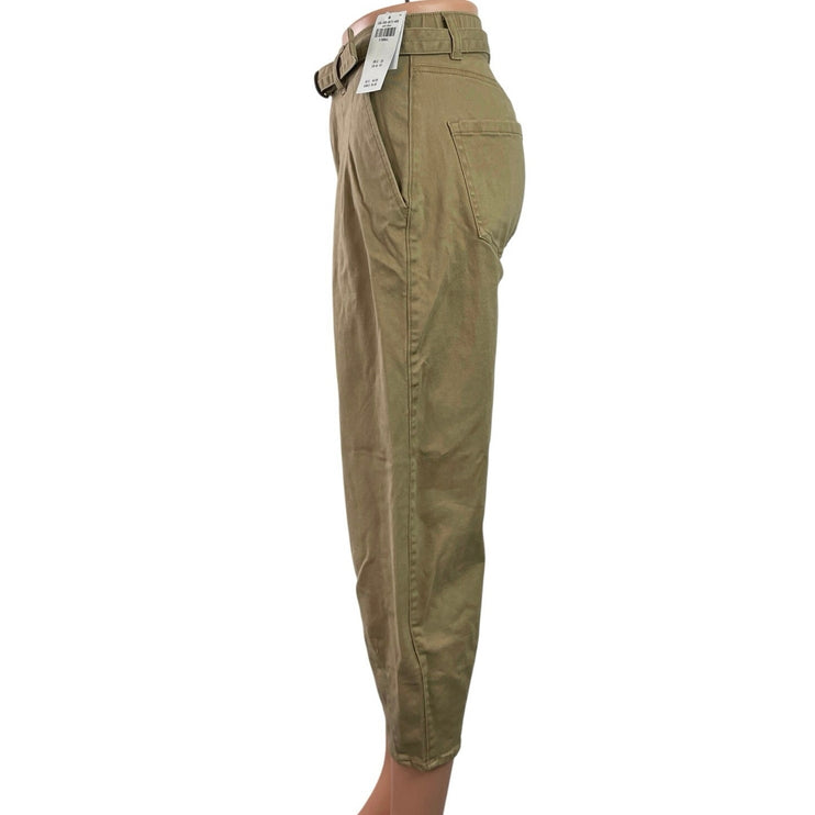 NEW Hollister Tan High Rise Baggy Barrel Belt Tapered Pleated Trousers Pants XS