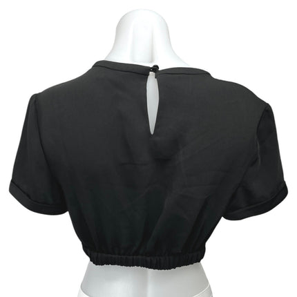L'Academie Black Crew Neck Short Sleeve Elastic Hem Crop T Shirt Top Size S