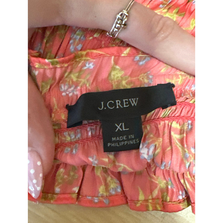 J. Crew Women's Orange Floral Ruffle Smocked Sleeveless Peplum Crop Tank Top XL