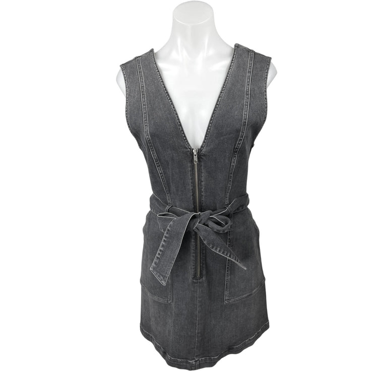 Alice + Olivia Gray Sleeveless Zip Up V-Neck Tie Waist Denim Jeans Mini Dress 10