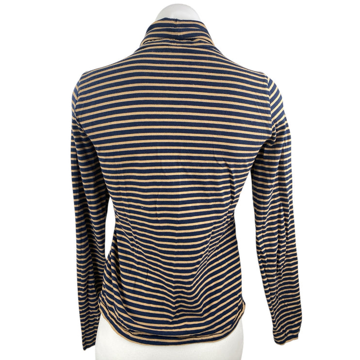 J.Crew Women Blue Beige Striped Turtleneck Long Sleeve Knit Sweater Top Size S