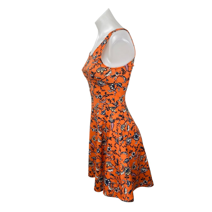 H&M Coral Floral Sleeveless Open Back Cami Tank Fit & Flare Mini Dress Size 4
