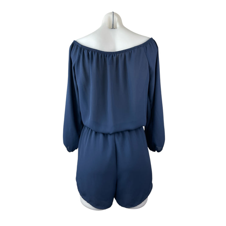 c Women's Navy Blue Long Sleeve Off The Shoulder Blouson Romper Shorts XS
