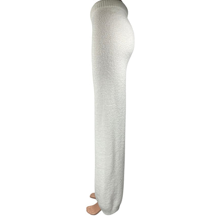 Magnolia Boutique White Fleece High Waisted Pull On Wide Leg Lounge Pants Sz S