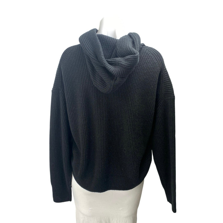 NEW Gap Women's Black Ribbed Knit Long Sleeve Hoodie Hooded Sweatshirt Size M