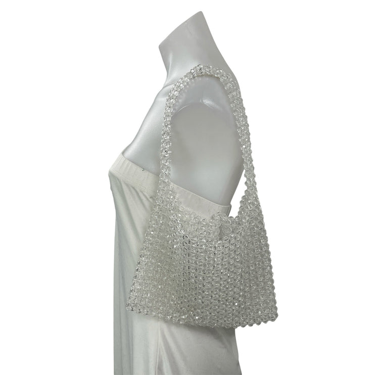 Women's White Beaded Acrylic Translucent Sparkly Shoulder Handbag Size OS