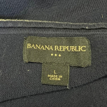 Banana Republic Men's Blue Grid Knit Long Sleeve V-Neck Sweatshirt Sweater Top L