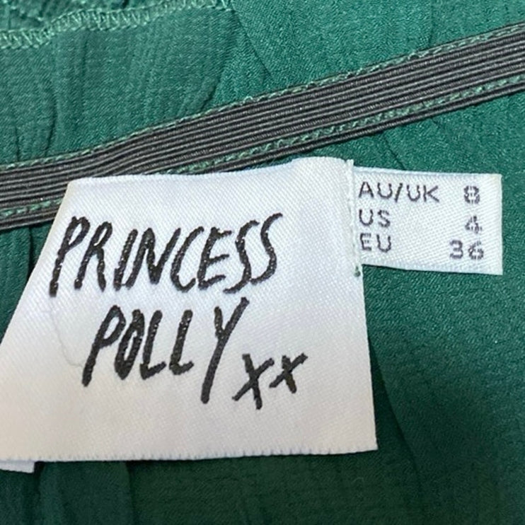 Princess Polly Green Sleeveless Ruched Cami Camisole Peplum Crop Tank Top Size 4