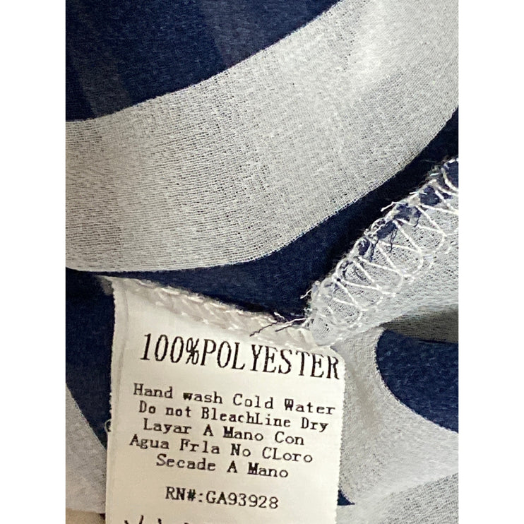 Xtaren Women's Blue White Striped 3/4 Sleeve Pocket Blouse Shirt Tunic Top Sz M