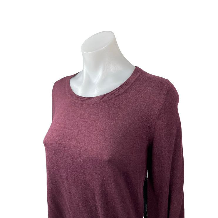 Chelsea 28 Red Maroon Sheer Mesh Back Ruffle Long Sleeve Sweatshirt Top Size M