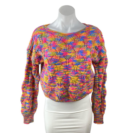 Wild Fable Multicolor Space Dye Crochet Long Sleeve Crop Pointelle Sweater Top S