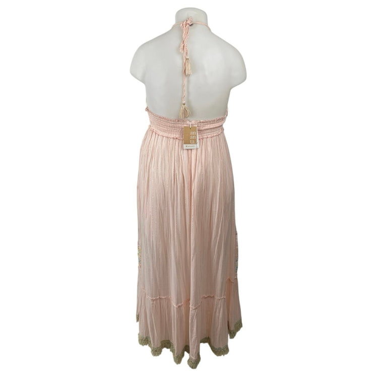 NEW Ananta Floral Embroidery Tassel Summer Maxi Camisole Tank A-Line Dress L/XL